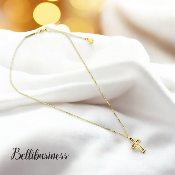 Kendra Scott Cross Gold Pendant Necklace in White Lab Grown Opal - Picture 6 of 8